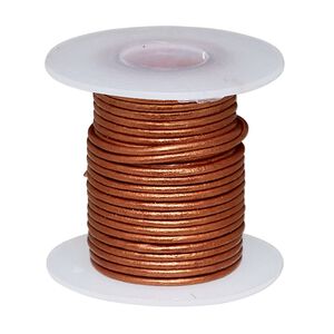 Cord, leather (coated), metallic brick red, 1-1.2mm round. Sold per 5-yard spool.