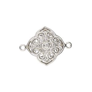 Link sterling silver white topaz 1pk 19mm filigree, 13 hand-cut faceted round stones, natural