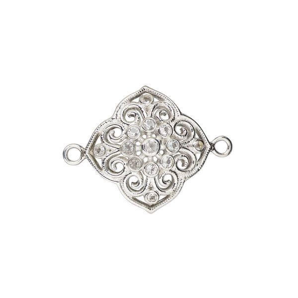 Link sterling silver white topaz 1pk 19mm filigree, 13 hand-cut faceted round stones, natural image number 0