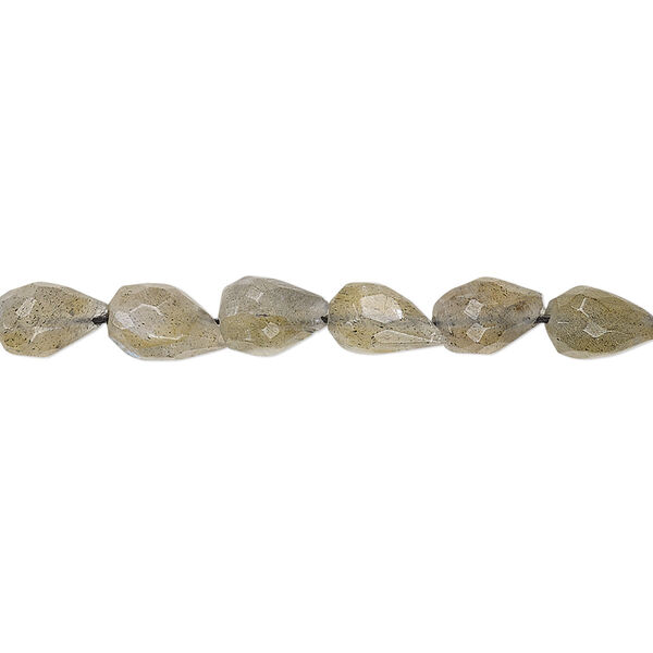 Bead, labradorite (natural), 7x5mm-9x6mm hand-cut faceted teardrop with 0.4-1.4mm hole, B- grade, Mohs hardness 6 to 6-1/2, Sold per 8-inch strand. image number 0