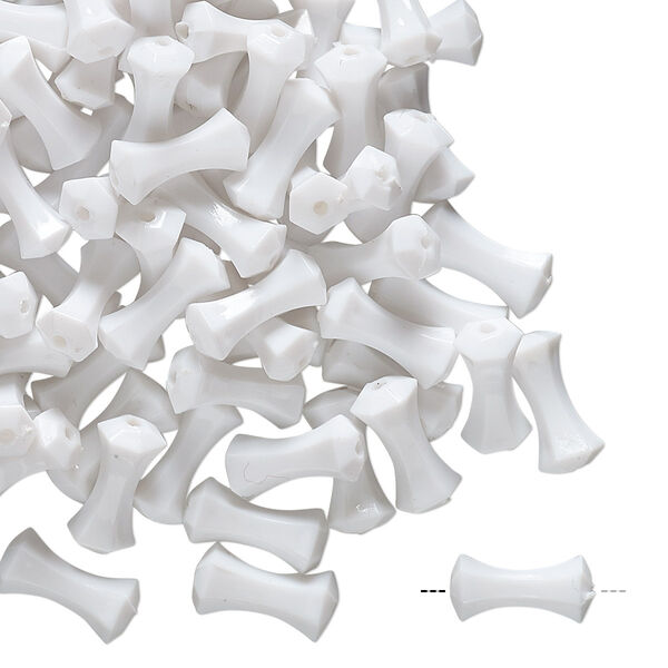 Bead, vintage German acrylic, white, 10x4.5mm fancy round tube. Sold per pkg of 100. image number 0
