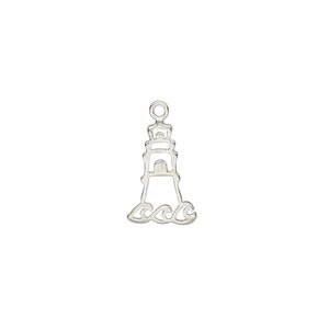 Charm Amoracast® 1pkg1 sterling silver, 14.5x9mm 2-sided open lighthouse