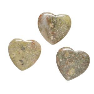 Autumn jasper 1pkg3, half-drilled puffed heart bead natural, 19-21mm