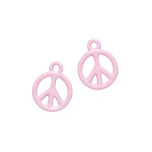 Charm, pewter (tin-based alloy) with enamel, light pink, 12mm double-sided round peace sign. Sold per pkg of 2.