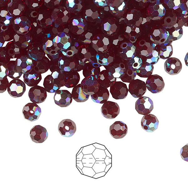 Bead 720pk garnet AB, Preciosa Czech crystal 4mm round image number 0
