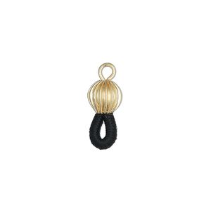 Eyeglass holder, rubber and gold-plated brass, black, 15x6.5mm with corrugated round. Sold per pkg of 10.