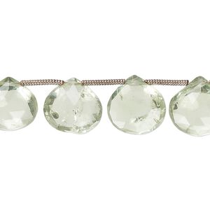 Green quartz 1pkg15, hand-cut top-drilled faceted puffed teardrop bead 12x11mm-14x13mm