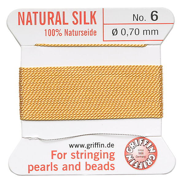 Thread, Griffin, silk, amber yellow, size #6. Sold per 2-meter card (approximately 78 inches). image number 0
