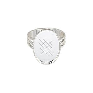 Ring, silver-plated brass, 19x14mm with 18x13mm oval setting, adjustable from size 7-10. Sold per pkg of 6.