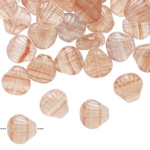 Bead pressed glass 1pk 9mm textured shell, 1 ounce translucent clear pink