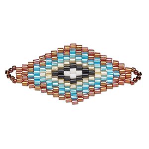 Focal, Creative Touch, glass, cranberry / blue / black, 38x20mm double-sided diamond. Sold individually.