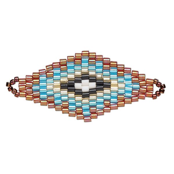 Focal, Creative Touch, glass, cranberry / blue / black, 38x20mm double-sided diamond. Sold individually. image number 0