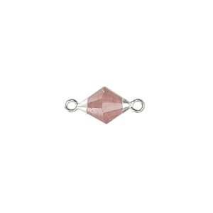 Strawberry quartz sterling silver / copper 1pkg1, silver-plated hand-cut faceted bicone link natural 13x8mm