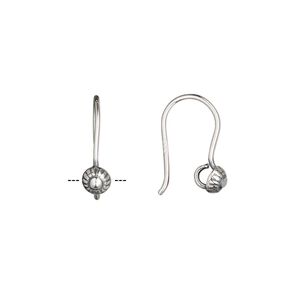 Ear wire fishhook 1pkg4 sterling silver, 15mm / 4mm flower / open loop, 20 gauge antiqued 2 pair