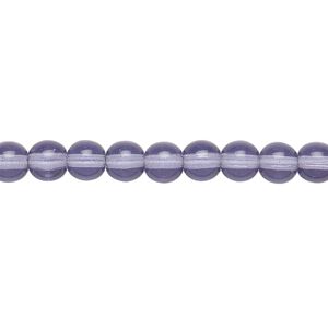 Bead, Czech glass druk, transparent lilac, 6mm round. Sold per 15-1/2" to 16" strand, approximately 65 beads.
