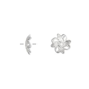 Bead cap, silver-plated brass, 10x3mm fancy leaf, fits 10-12mm bead. Sold per pkg of 100.