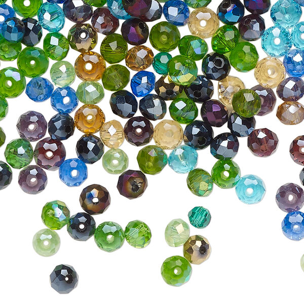 Bead 1pkg1 glass, 4x3mm-5x3mm faceted rondelle, 1 ounce mix opaque to transparent mixed colors image number 0