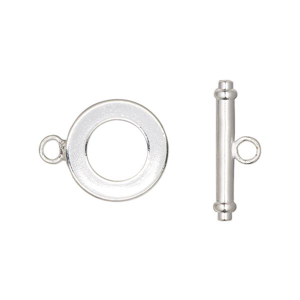 Clasp toggle 1pkg10, 15mm round, silver-finished brass 1-strand image number 0