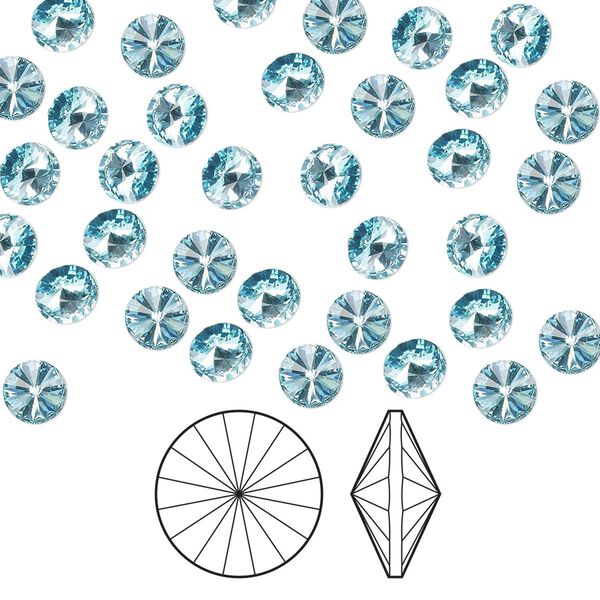 Chaton 144pk aqua bohemica foil back, Preciosa MAXIMA Czech crystal rhinestone 8.16-8.41mm rivoli SS39 image number 0