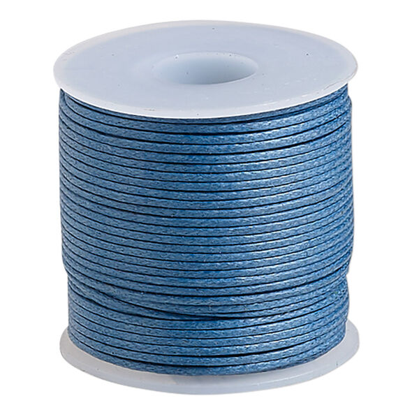 Cord, waxed cotton, medium blue, 0.5mm. Sold per 25-meter spool. image number 0