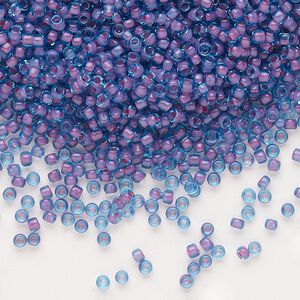 Seed bead, Dyna-Mites™, glass, pkg/1/2kg, #11 round, translucent inside dyed color blue/lilac, (227 11/0 RR).