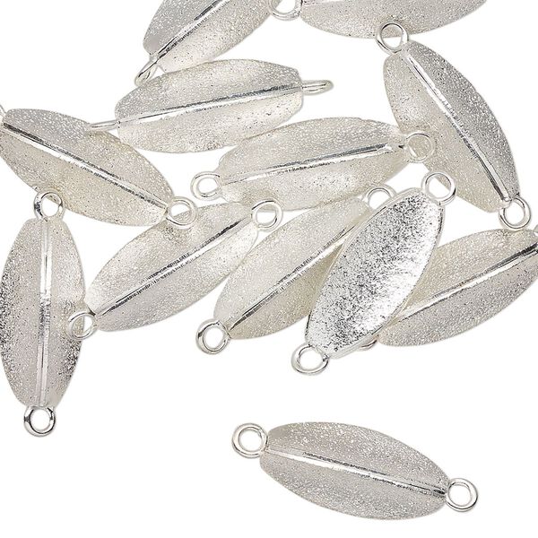 Link, silver-finished stardust brass, 15.5x6mm 3-sided oval. Sold per pkg of 12. image number 0