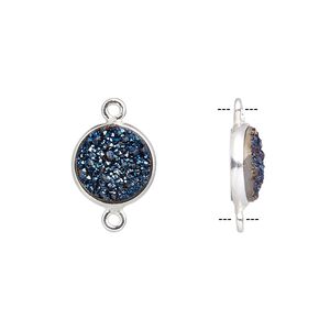 Druzy agate / sterling silver 1pkg1, electrocoated hand-cut flat round link 11mm