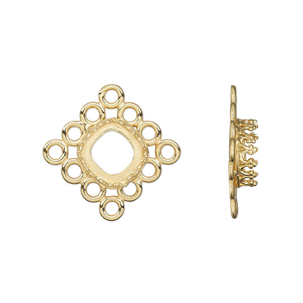 Drop, JBB Findings, gold-plated brass, 15mm single-sided square with 8mm cushion bezel setting and 12 loops. Sold individually. image number 0