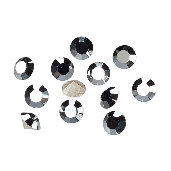 Chaton 12pk jet hematite foil back, Preciosa MAXIMA Czech crystal rhinestone 6.14-6.32mm 15-cut faceted round SS29 image number 0