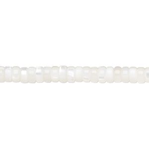 Bead, mother-of-pearl shell (bleached), white, 5x2mm heishi, Mohs hardness 3-1/2. Sold per 15-1/2 to 16-inch strand.