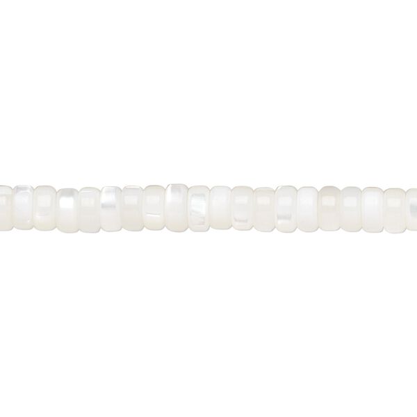 Bead, mother-of-pearl shell (bleached), white, 5x2mm heishi, Mohs hardness 3-1/2. Sold per 15-1/2 to 16-inch strand. image number 0