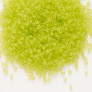 Seed bead, Delica®, glass, pkg/250g, #11 round, translucent matte chartreuse (DB-0766).