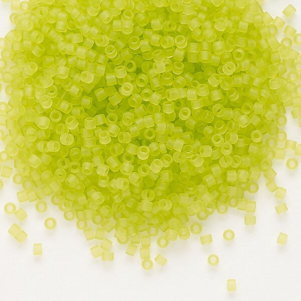 Seed bead, Delica®, glass, pkg/250g, #11 round, translucent matte chartreuse (DB-0766). image number 0