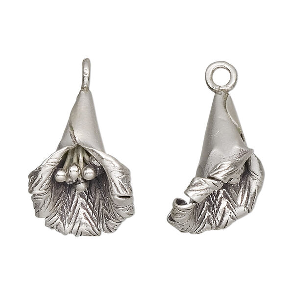 Charm, Hill Tribes, antiqued sterling silver, 22x15mm hanging flower. Sold individually. image number 0