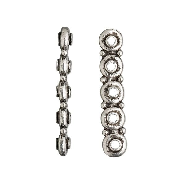 Spacer bar, antiqued pewter (tin-based alloy), 30x3.5mm 5-strand smooth rondelle, fits up to 5.5mm bead. Sold per pkg of 2. image number 0