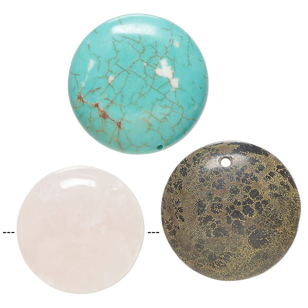 Multi-gemstone 1pkg3, top-drilled domed round flatback drop mix 23-28mm image number 1