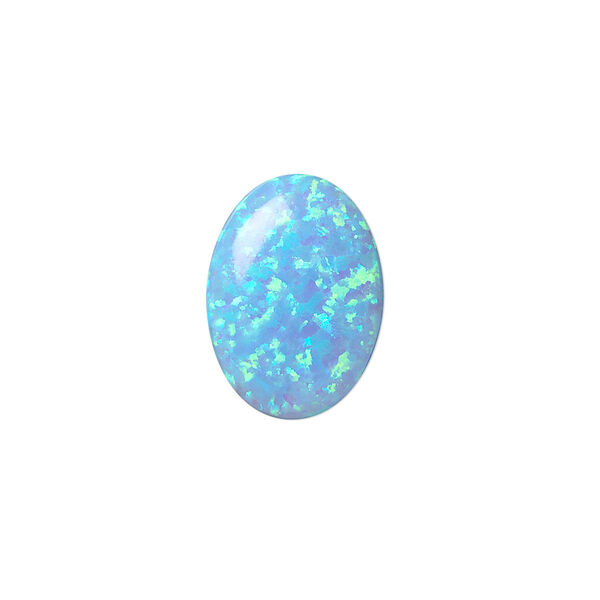 Cabochon, "opal" (silica and epoxy) (man-made), light blue, 18x13mm calibrated oval. Sold individually. image number 0