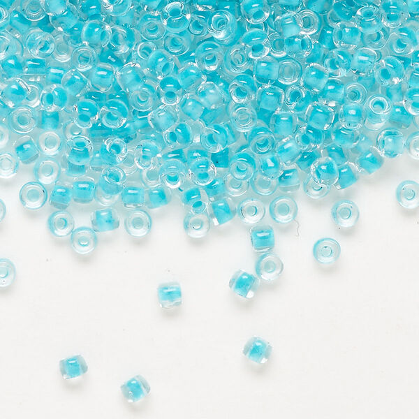 Glass Dyna-Mites™ seed bead 1pkg1, #8 round transparent inside dyed color sea green (245 8/0 RR) 40g image number 0
