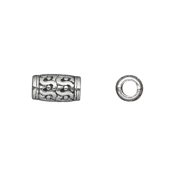 Bead, antique silver-plated "pewter" (zinc-based alloy), 12x7mm tube. Sold per pkg of 20. image number 0