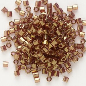 Seed bead, Delica®, glass, pkg/250g, #8 cut, translucent gold luster light topaz (DBLC-0115).