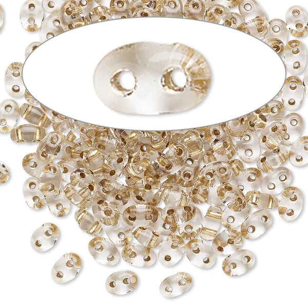 Seed bead, Preciosa Twin™ Czech glass, pkg/10g, 5x2.5mm oval, transparent bronze color-lined clear, (68106). image number 0