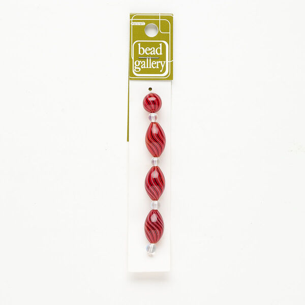 Bead 1pkg4 handblown glass, 12mm round / 20x12mm-21x13mm oval / line design, assortment translucent black / red / white image number 0
