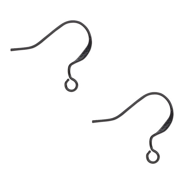 Ear wire, black-finished brass, 17mm flat fishhook with open loop, 21 gauge. Sold per pkg of 20 pairs. image number 0