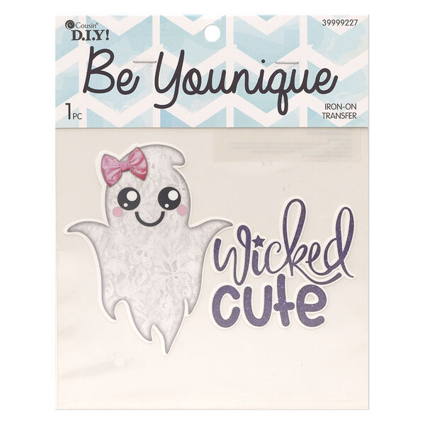 Vinyl 1pkg1, ghost / "Wicked Cute" iron-on transfer multicolored / glitter 6.25x4.5 inch image number 0