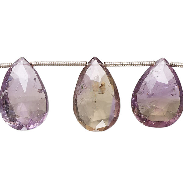 Bead, ametrine (natural / heated), 18x11mm-20x13mm hand-cut top-drilled faceted puffed teardrop, B grade, Mohs hardness 7. Sold per pkg of 12. image number 0