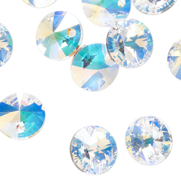 Drop 144pk crystal AB, Swarovski® 12mm pendant mini disk 6428 image number 1