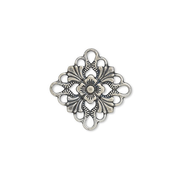 Link, antique silver-plated brass, 20mm single-sided diamond. Sold per pkg of 48. image number 0
