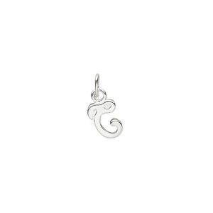 Charm, sterling silver, 8x7mm Champagne cursive alphabet letter "C." Sold individually.
