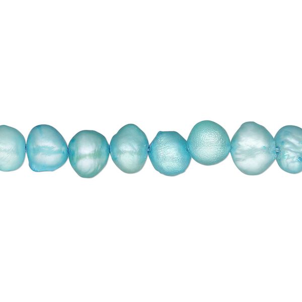 Pearl, cultured freshwater (dyed), teal blue, 6-7mm flat-sided potato, D- grade, Mohs hardness 2-1/2 to 4. Sold per 16-inch strand. image number 0
