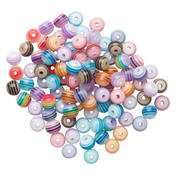 Bead mix, laminated acrylic, transparent and opaque multicolored, 8mm round. Sold per pkg of 100. image number 1